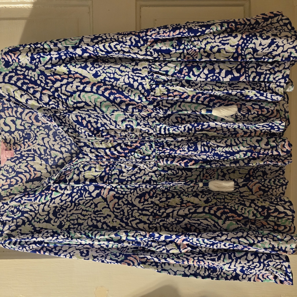 Lilly Pulitzer Blue and White Maxi A-Line Shirt